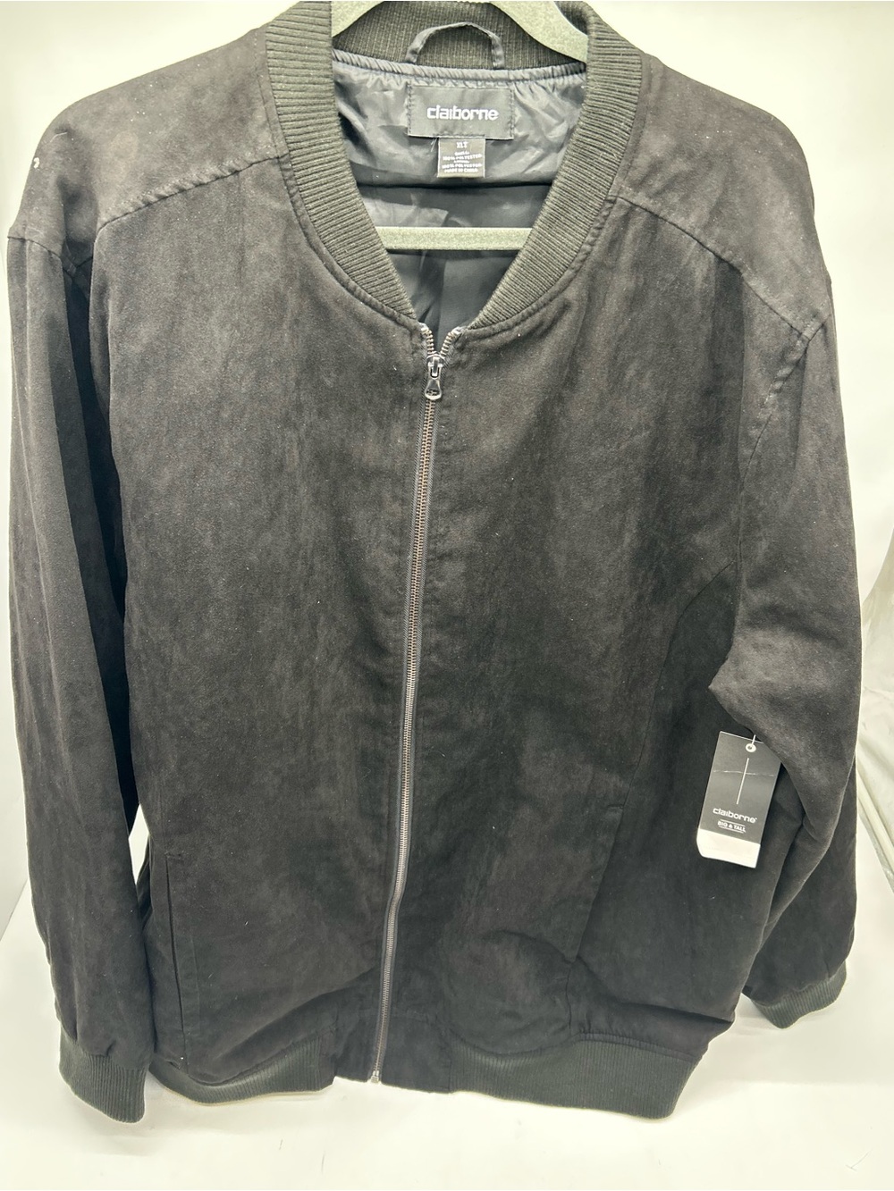Claiborne Men’s Suede Bomber Jacket XLT Black NWT